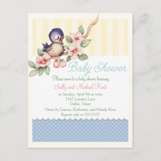 Invitation Petit baby shower vintage d'oiseau