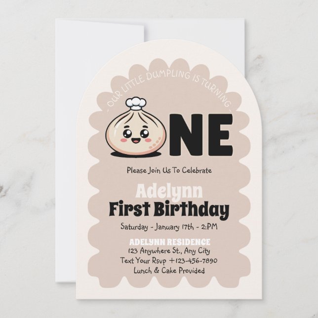 Invitation Petit Bao aux Dumplings Fille Dim Sum 1er Annivers (Devant)