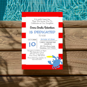 Invitation Petit Baptême Personnalisé Du Crabe Nautique Rouge