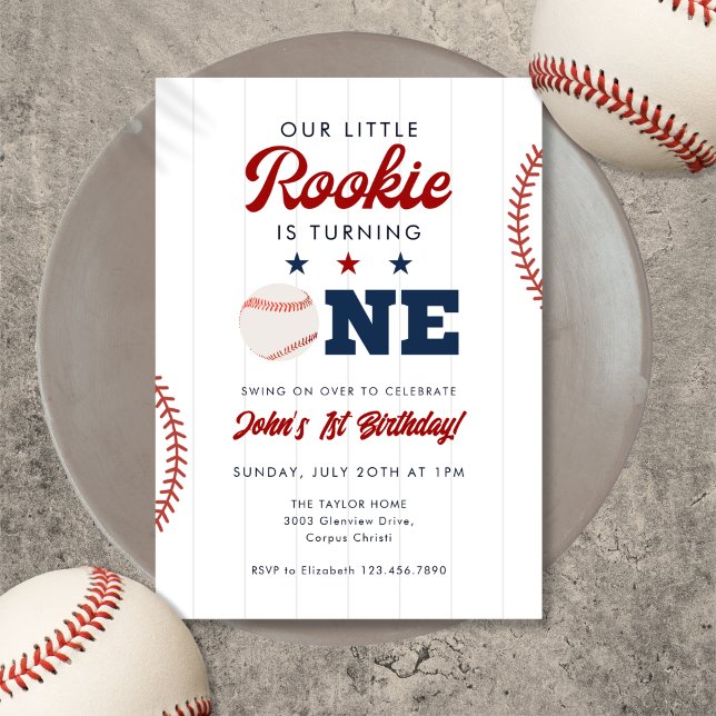 Invitation Petit baseball débutant 1er anniversaire (Little Rookie Baseball 1st Birthday Invitation)