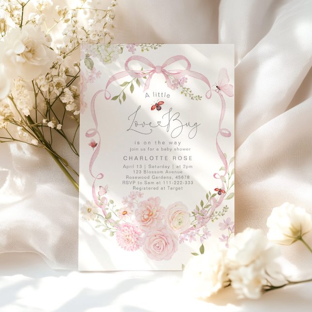 Invitation Petit Bébé à l'Arc Rose Little Love Bug Baby Showe (Créateur téléchargé)