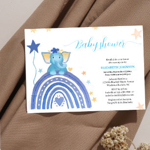 Invitation petit bébé bleu éléphant avec baby shower arc-en-c