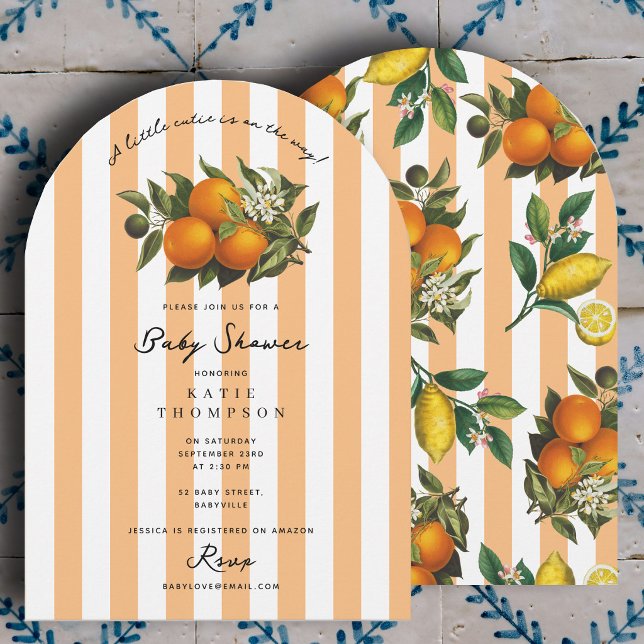 Invitation Petit Bébé Citron en Route Fête Prénatale  (Little Cutie On the Way Citrus Baby Shower Invitation)