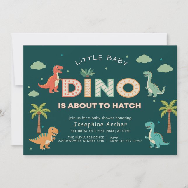 Invitation Petit bébé Dino sur le point d'éclore Fête prénata (Devant)