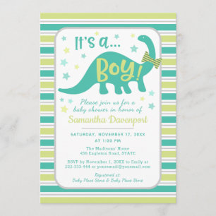 Invitation Petit Bébé Dinosaur Mention Douche Verte Invitatio