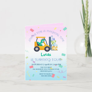 Invitation Petit bébé dinosaure tracteur Camion Enfant d'anni