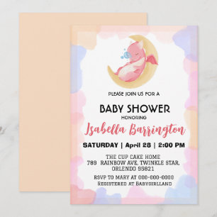 Invitation Petit bébé dragon dinosaure ballon fille baby show