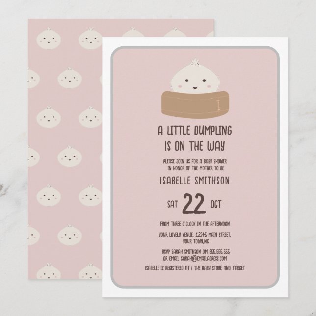 Invitation Petit Bébé En Route Fête de Naissance Rose (Devant / Derrière)