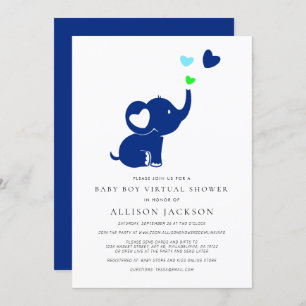 Invitation Petit bébé garçon douche virtuelle Blue Elephant