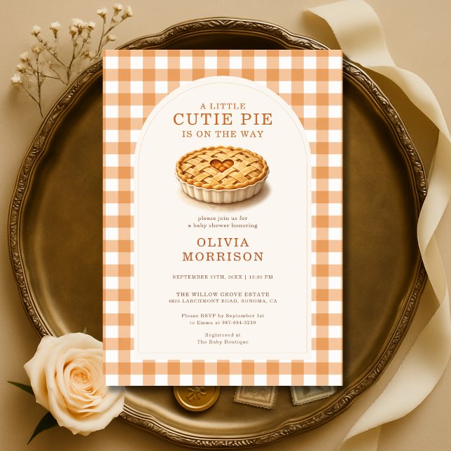 Invitation Petit bébé gâteau Fête prénatale automne Gingham (Créateur téléchargé)