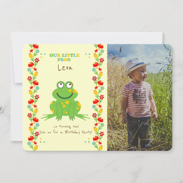 Invitation Petit bébé grenouille photo de la fête du premier  (Devant)