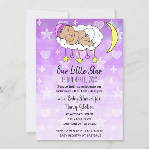 Invitation Petit bébé hispanique doux étoiles et lunes filles