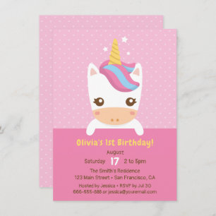 Invitation Petit Bébé mignon Unicorn Premier anniversaire fêt