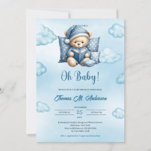 Invitation Petit bébé ours lisant un livre garçon Baby shower