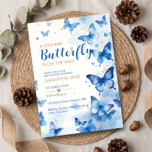 Invitation Petit bébé papillon bleu aquarelle Baby Shower