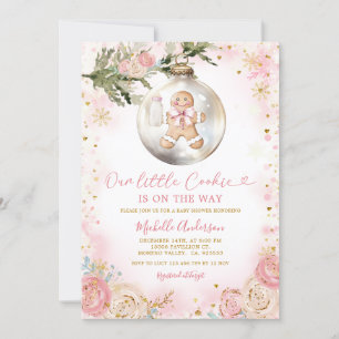 Invitation Petit biscuit rose Or Floral Girl Baby shower