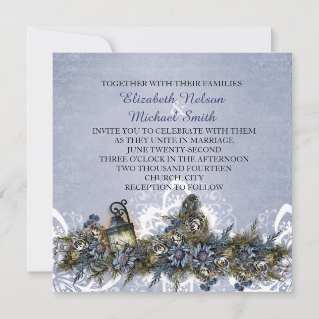 Invitation Petit Bleu Noël Oiseaux Mariage Inviter (Devant)