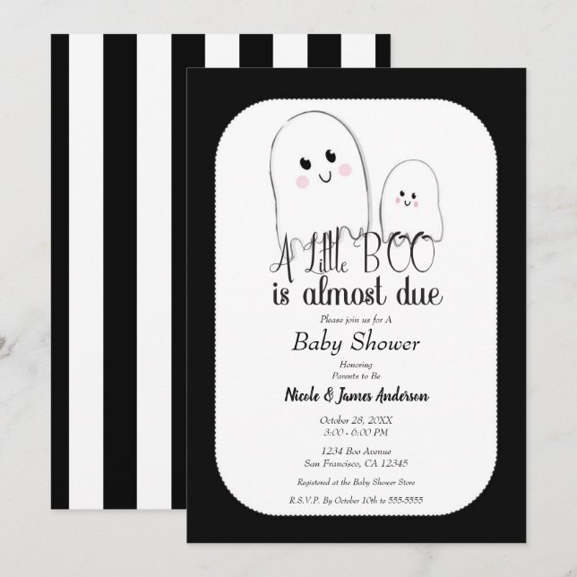 Invitation Petit BOO Bébé d'Halloween presque arrivé, Baby Sh (Devant / Derrière)