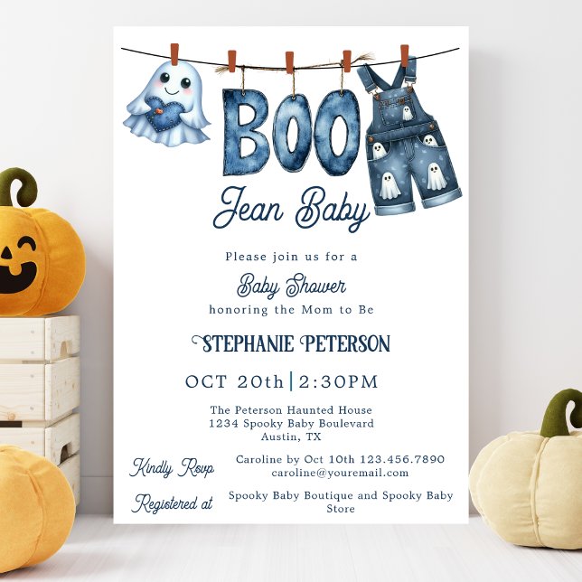 Invitation Petit Boo Blue Jean Boy Baby shower d'Halloween (Créateur téléchargé)