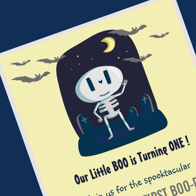 Invitation Petit boo Crâne Mignon Halloween 1er Anniversaire (Halloween-1st-Birthday-Invitation-Little boo-Yellow-skull-Cute-1)