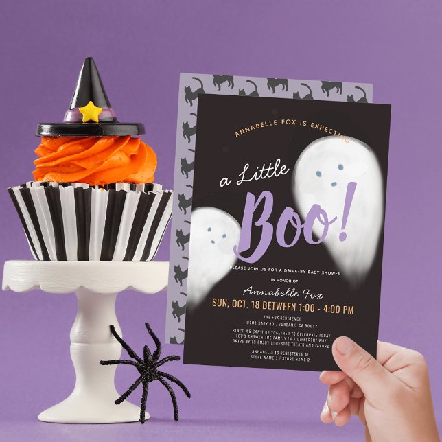 Invitation Petit Boo Ghost Halloween Drive-by Baby shower (Créateur téléchargé)