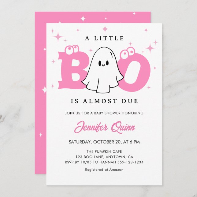 Invitation Petit Boo Girl mignonne Ghost Halloween Baby showe (Devant / Derrière)
