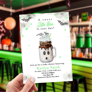 Invitation Petit Boo Green Halloween Baby shower Milkshake