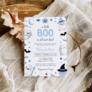 Invitation Petit Boo Halloween Baby shower fantôme bleu