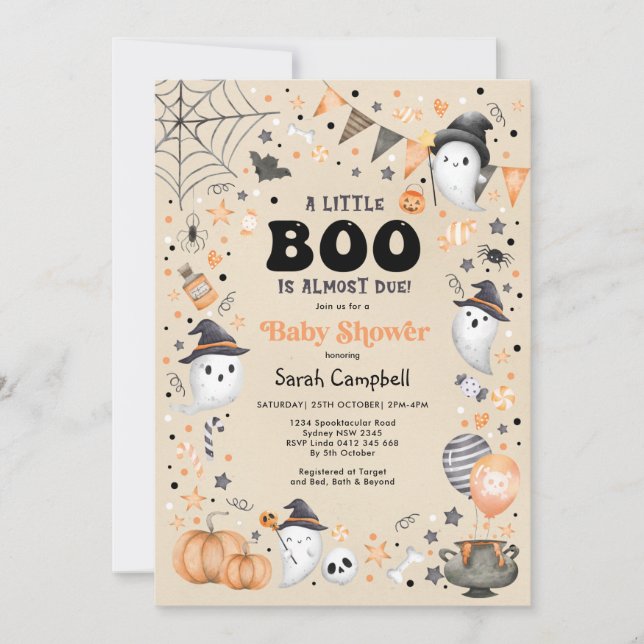 Invitation Petit Boo Halloween Ghost Baby shower d'automne (Devant)