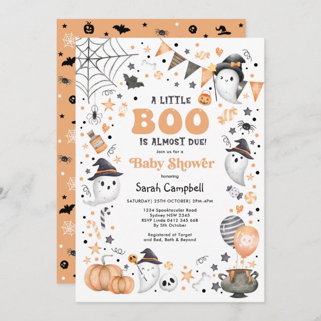 Invitation Petit Boo Halloween Ghost Baby shower neutre (Devant / Derrière)