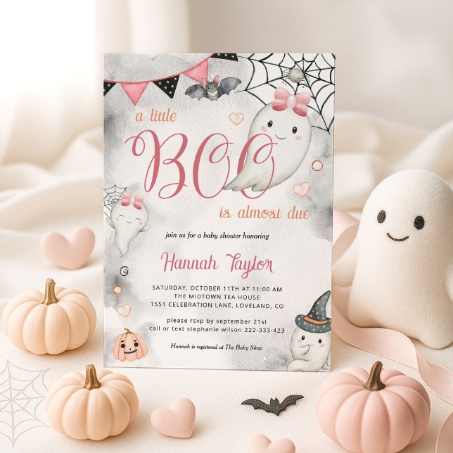 Invitation Petit Boo Halloween rose fille Fantôme Baby shower (Créateur téléchargé)