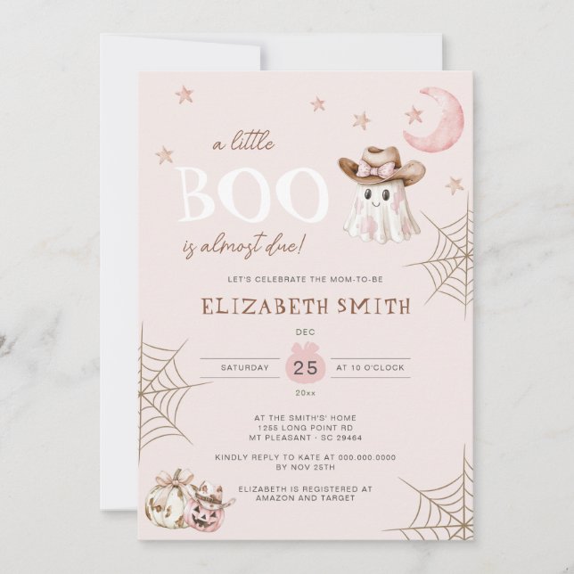 Invitation Petit Boo Halloween rose Presque Baby shower dû (Devant)