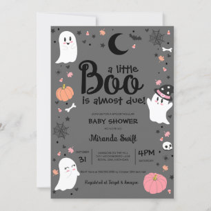 Invitation Petit Boo mignon Halloween gris rose Baby shower