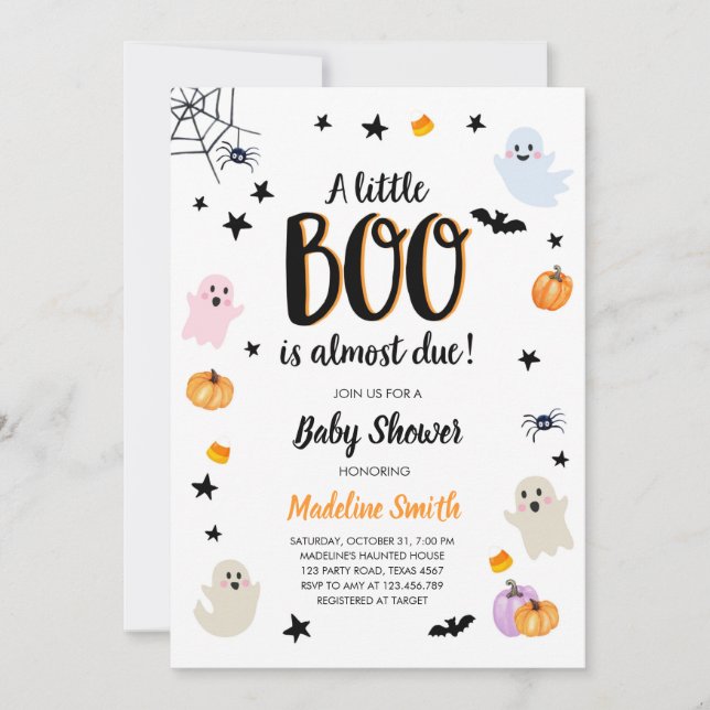 Invitation Petit Boo mignon Halloween mignon Baby shower fant (Devant)