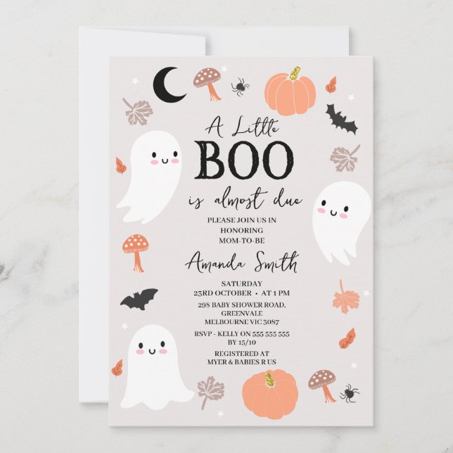 Invitation Petit Boo Orange Moderne Presque Baby shower Dû (Devant)