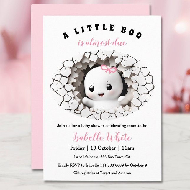 Invitation Petit Boo Pékin Halloween Baby shower fille (Little Boo Peeking Halloween Girl Baby Shower Invitation)