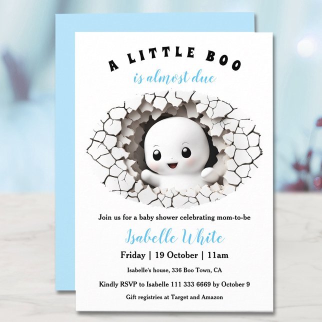 Invitation Petit Boo Pékin Halloween Baby shower garçon (Little Boo Peeking Halloween Boy Baby Shower Invitation)