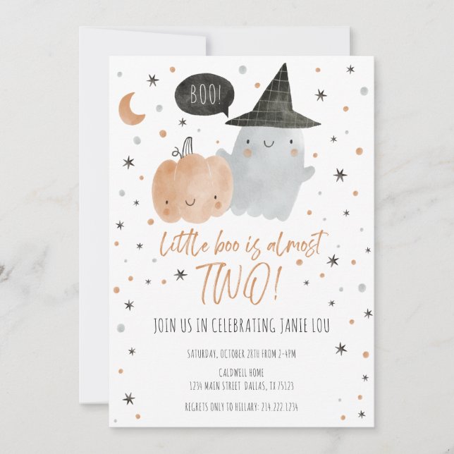 INVITATION PETIT BOO PRESQUE DEUX ANNIVERSAIRE - BLANC (Devant)