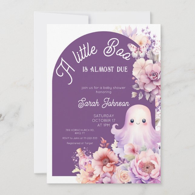 Invitation Petit Boo Purple Halloween Baby Girl Douche (Devant)