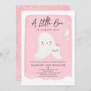 Invitation Petit Boo Rose Douche Halloween Baby shower Fantôm