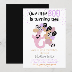 Invitation Petit Boo Rose Girl Ghost Deuxième Anniversaire In
