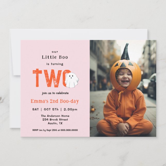 Invitation Petit Boo Turner Deux Filles Photo Anniversaire (Devant)