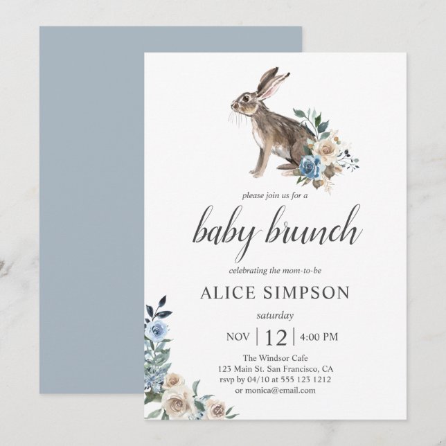 Invitation Petit Bunny Boho Poussière Baby shower de fleurs b (Devant / Derrière)