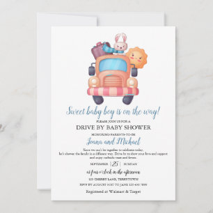Invitation Petit Bunny Boy Baby shower Drive à travers
