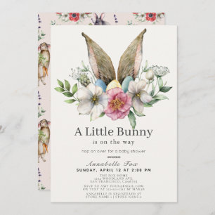 Invitation Petit Bunny Ear Floral Baby shower rose