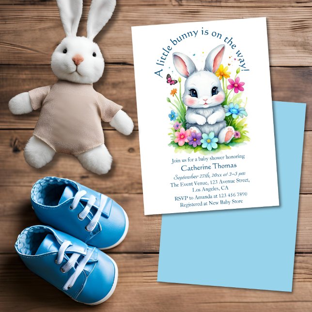 Invitation Petit Bunny Jardin Fleur sauvage Baby shower de Pâ (Créateur téléchargé)