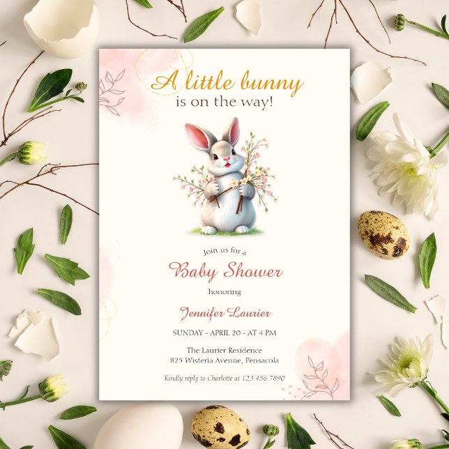 Invitation Petit Bunny mignon Baby shower de Pâques Floral (Little Bunny Cute Floral Easter Baby Shower Invitation)