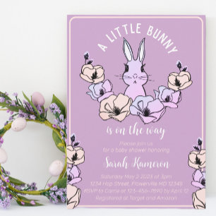 Invitation Petit Bunny mignon Baby shower Floral pourpre