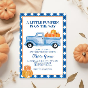 Invitation Petit camion bleu Citrouille Baby shower d'automne