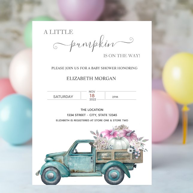 Invitation Petit camion de citrouilles, Baby Shower à pois   (Créateur téléchargé)